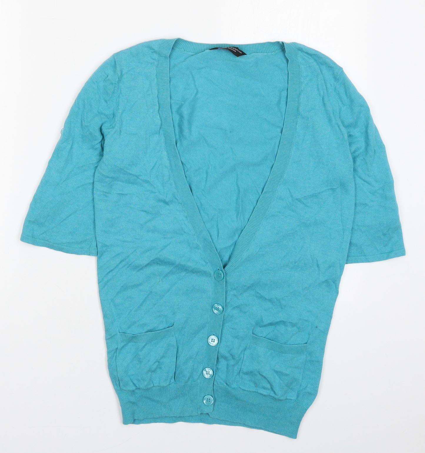 Dorothy Perkins Womens Blue V-Neck  Cotton Cardigan Jumper Size 10