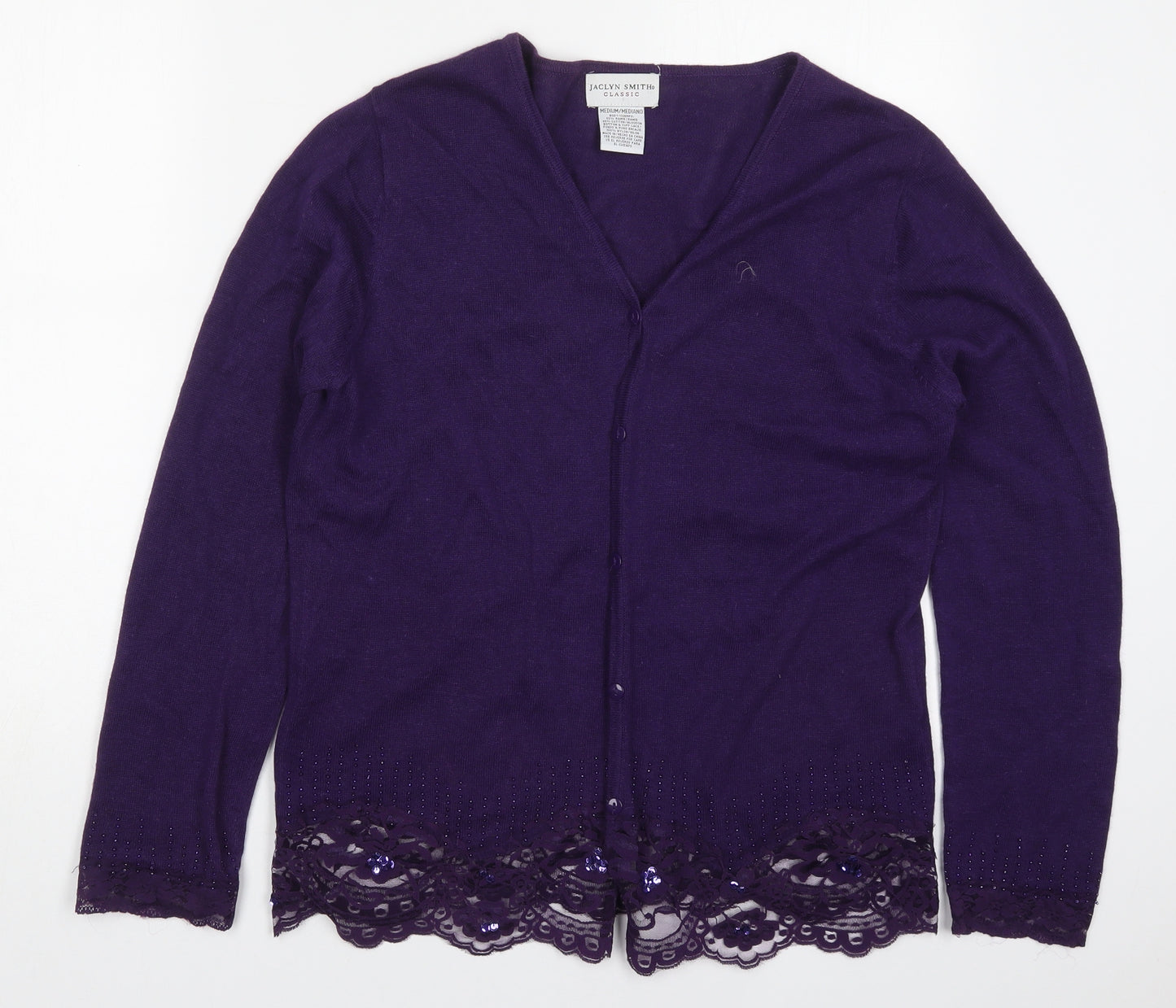 Jaclyn Smith Womens Purple V-Neck  Cotton Cardigan Jumper Size M