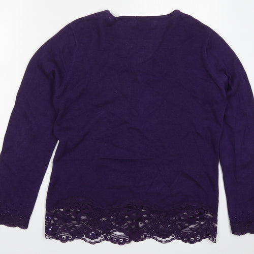 Jaclyn Smith Womens Purple V-Neck  Cotton Cardigan Jumper Size M