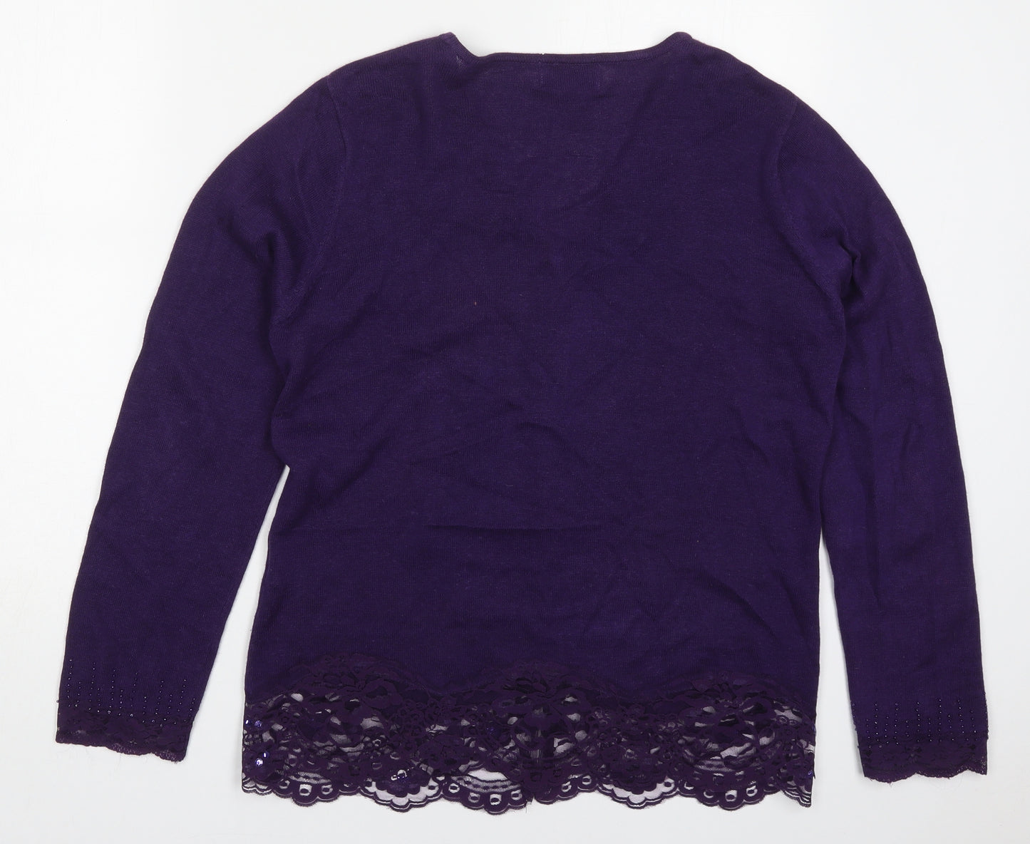 Jaclyn Smith Womens Purple V-Neck  Cotton Cardigan Jumper Size M
