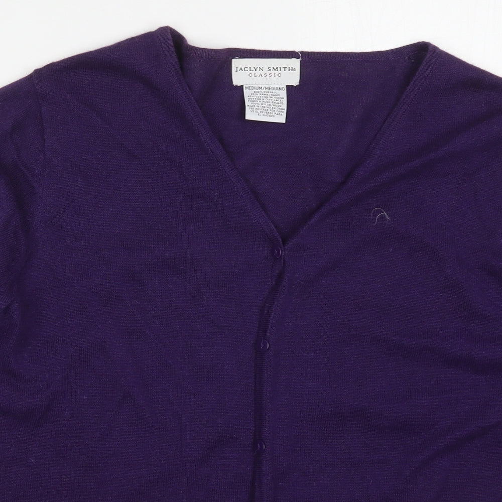 Jaclyn Smith Womens Purple V-Neck  Cotton Cardigan Jumper Size M