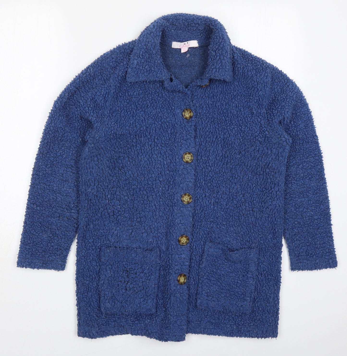 Julipa Womens Blue Collared  Polyester Cardigan Jumper Size 10