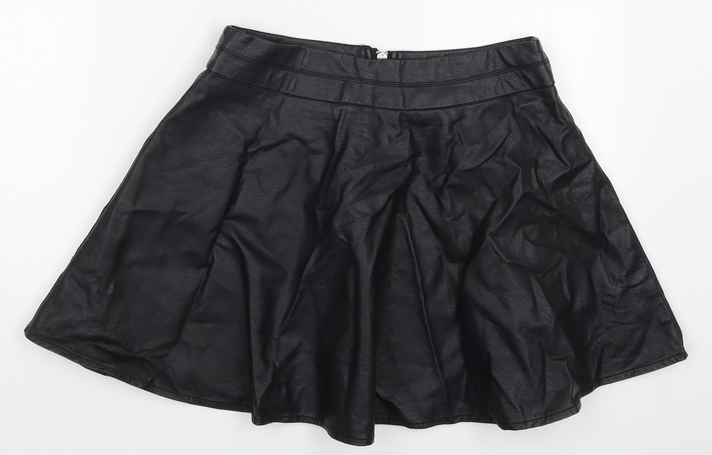 Be Beau Womens Black  Polyurethane Skater Skirt Size 10   Zip