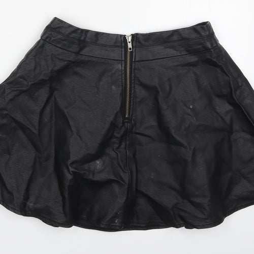 Be Beau Womens Black  Polyurethane Skater Skirt Size 10   Zip