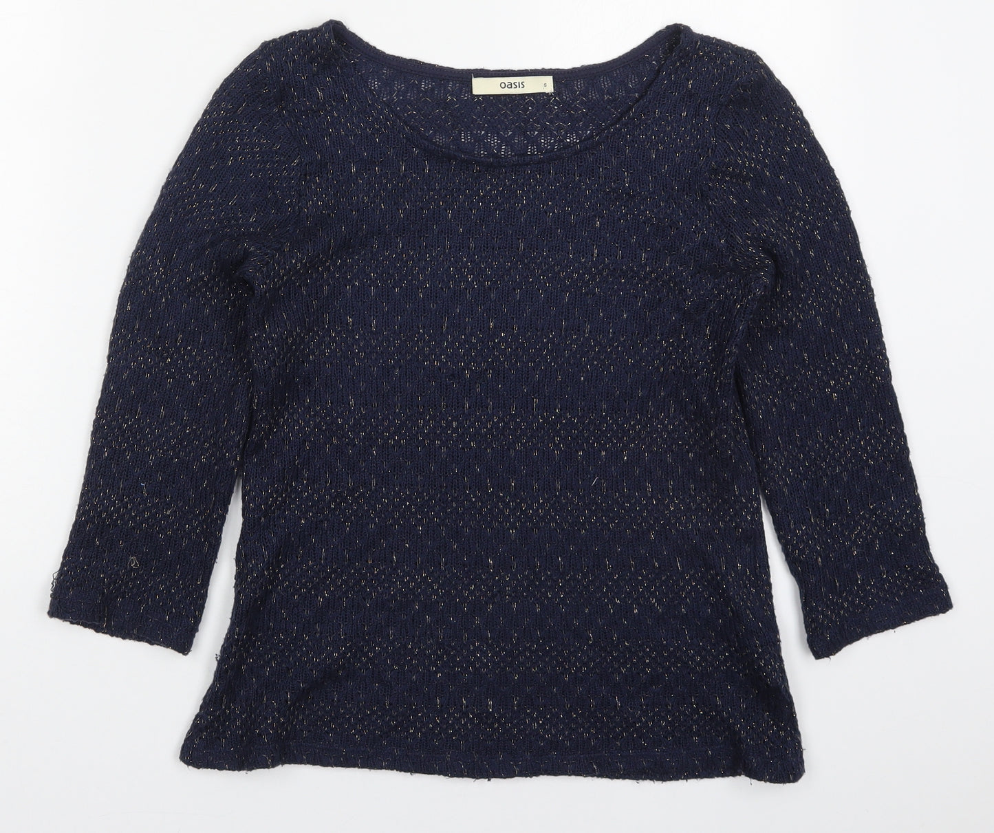 Oasis Womens Blue Round Neck  Acrylic Pullover Jumper Size S