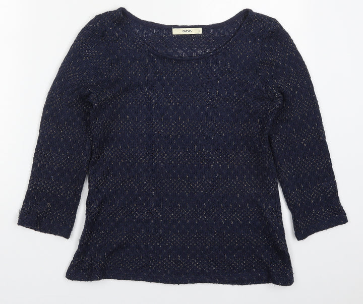 Oasis Womens Blue Round Neck  Acrylic Pullover Jumper Size S