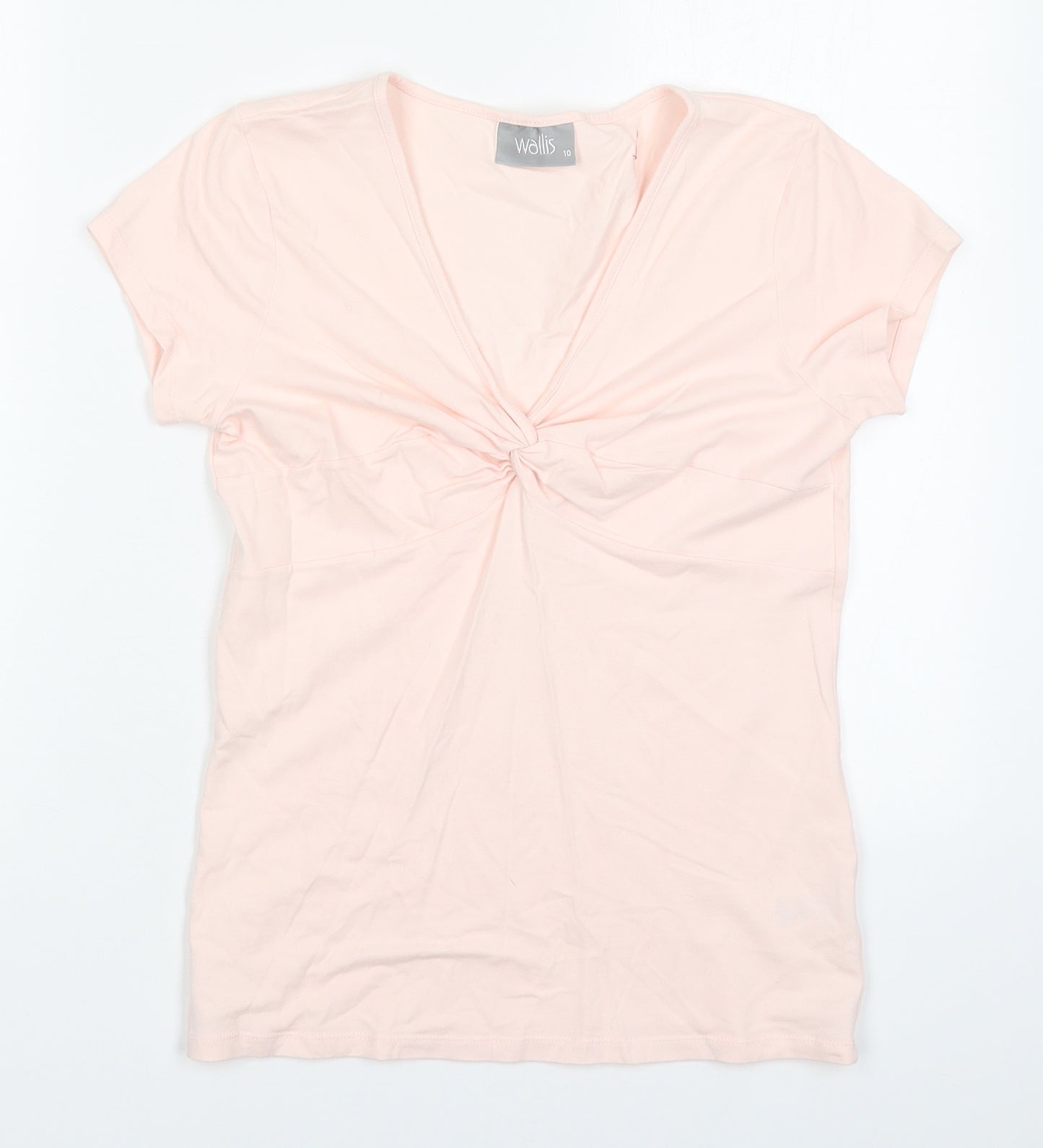 Wallis Womens Pink  Cotton Basic T-Shirt Size 10 V-Neck