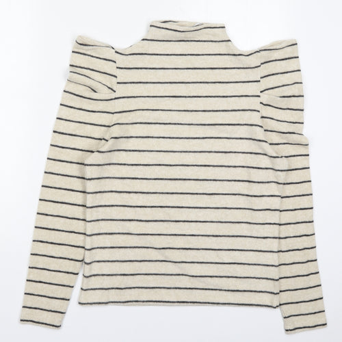 Papaya Womens Beige Round Neck Striped Viscose Pullover Jumper Size 14