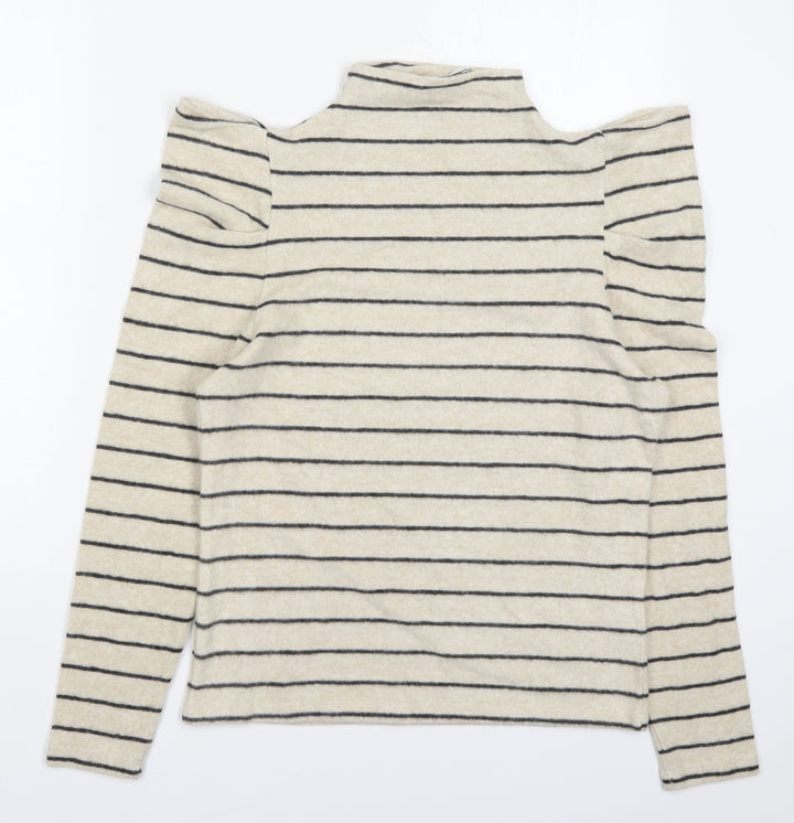 Papaya Womens Beige Round Neck Striped Viscose Pullover Jumper Size 14