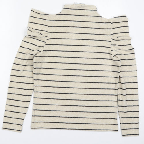 Papaya Womens Beige Round Neck Striped Viscose Pullover Jumper Size 14