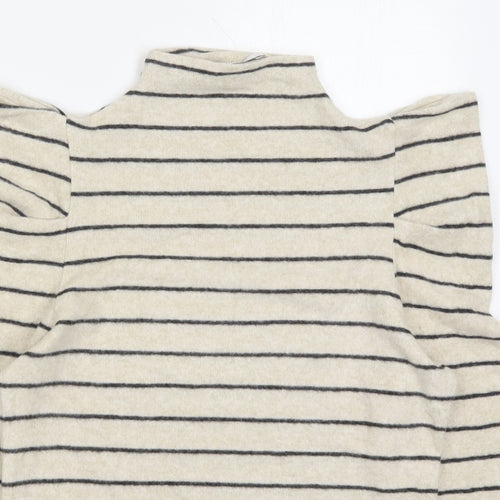 Papaya Womens Beige Round Neck Striped Viscose Pullover Jumper Size 14