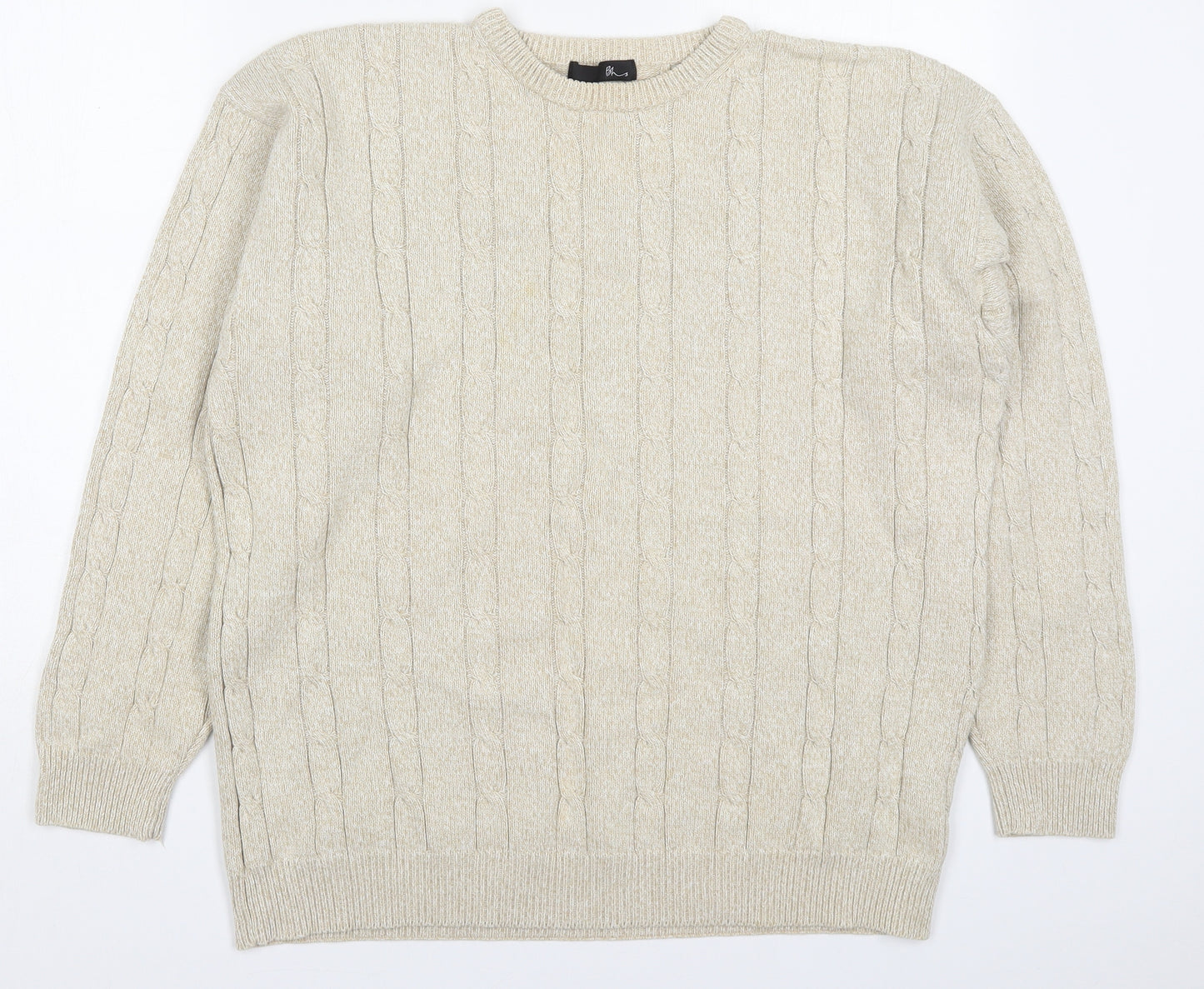 BHS Mens Beige Round Neck  Cotton Pullover Jumper Size L