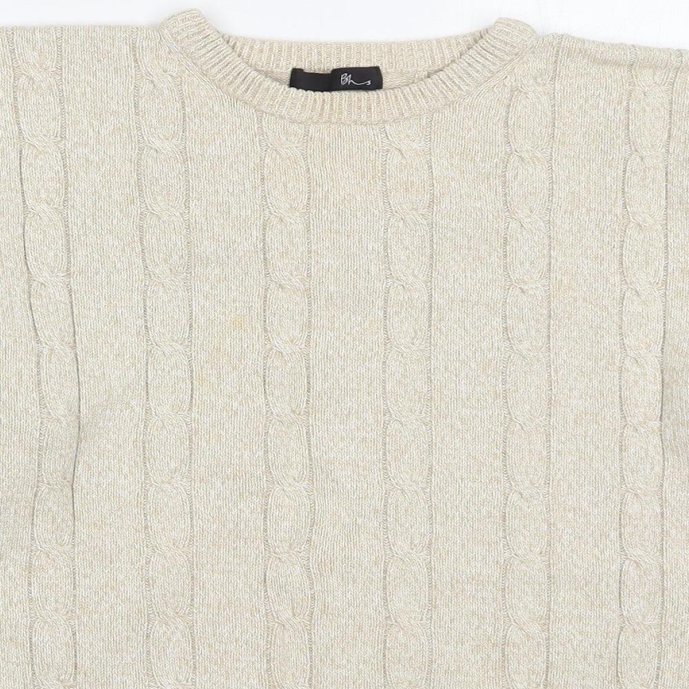 BHS Mens Beige Round Neck  Cotton Pullover Jumper Size L
