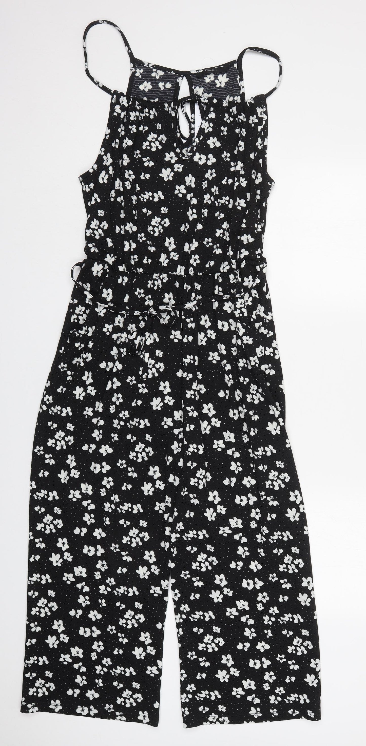 George Womens Black Floral Polyester Jumpsuit One-Piece Size 8 L22 in Pullover