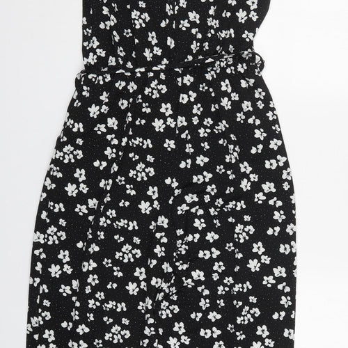 George Womens Black Floral Polyester Jumpsuit One-Piece Size 8 L22 in Pullover