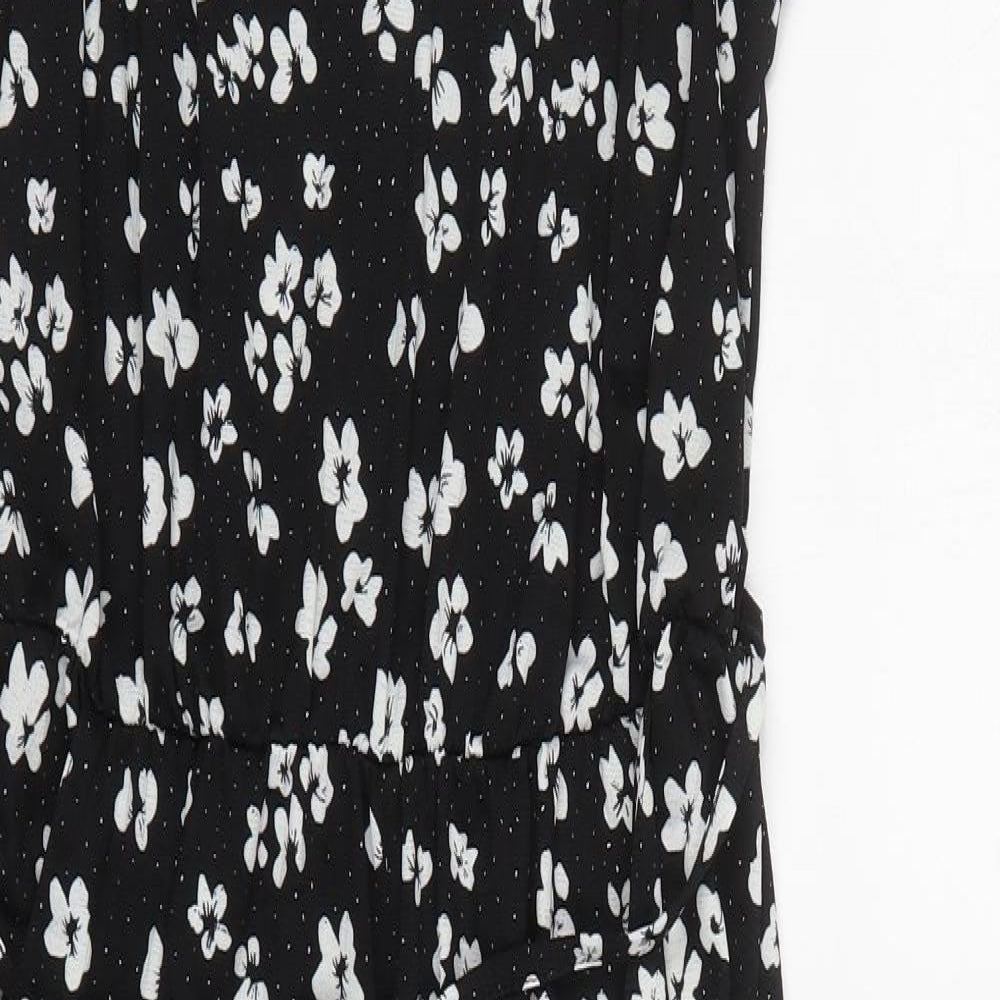George Womens Black Floral Polyester Jumpsuit One-Piece Size 8 L22 in Pullover
