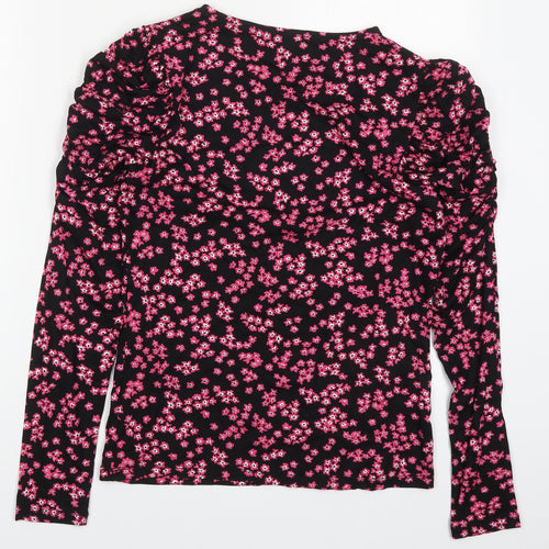Warehouse Womens Pink Floral Cotton Basic T-Shirt Size 10 Round Neck