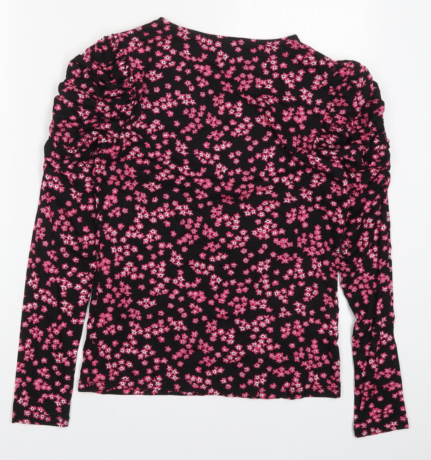 Warehouse Womens Pink Floral Cotton Basic T-Shirt Size 10 Round Neck