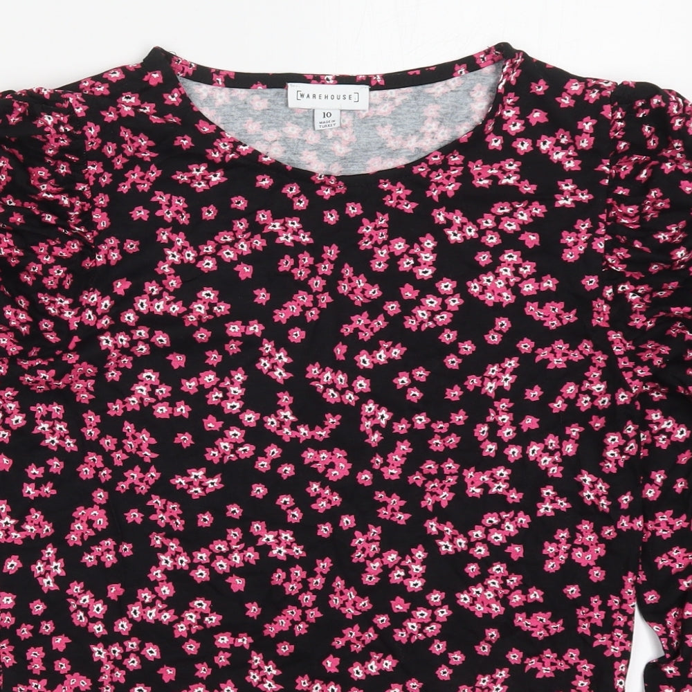 Warehouse Womens Pink Floral Cotton Basic T-Shirt Size 10 Round Neck