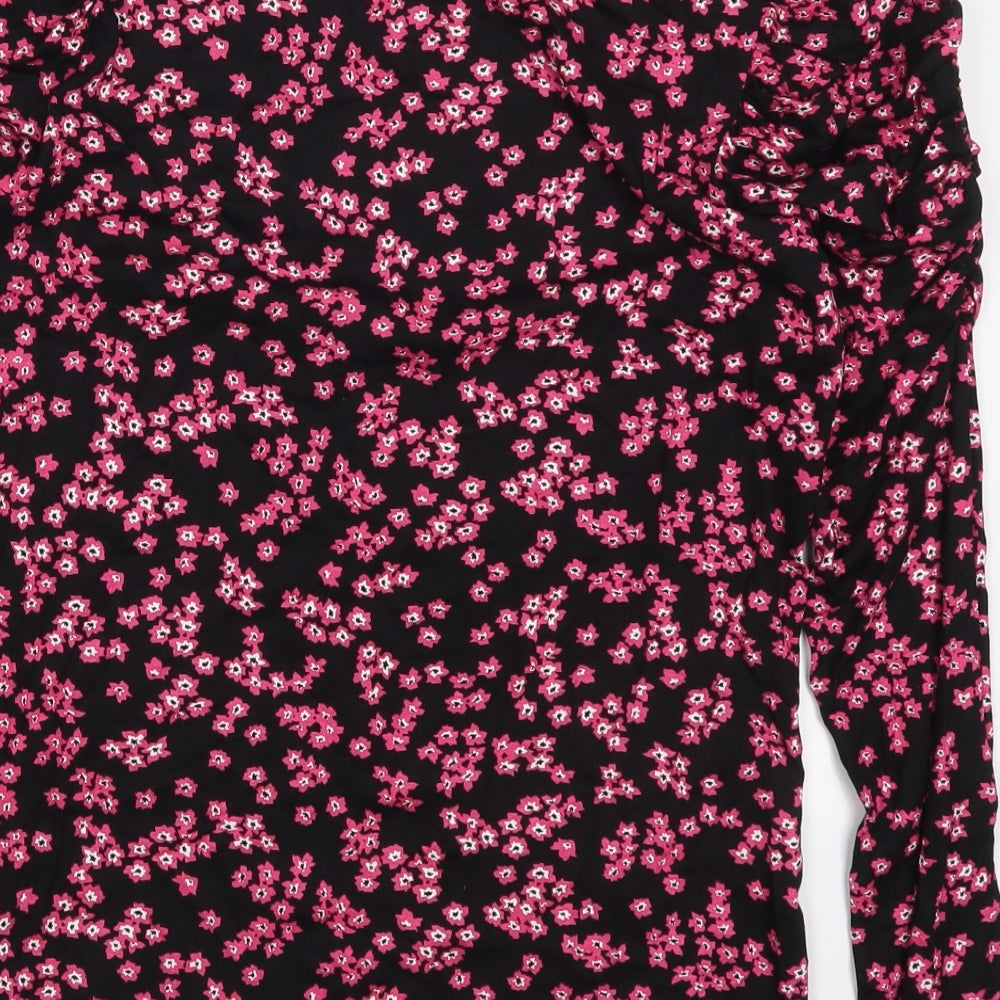 Warehouse Womens Pink Floral Cotton Basic T-Shirt Size 10 Round Neck
