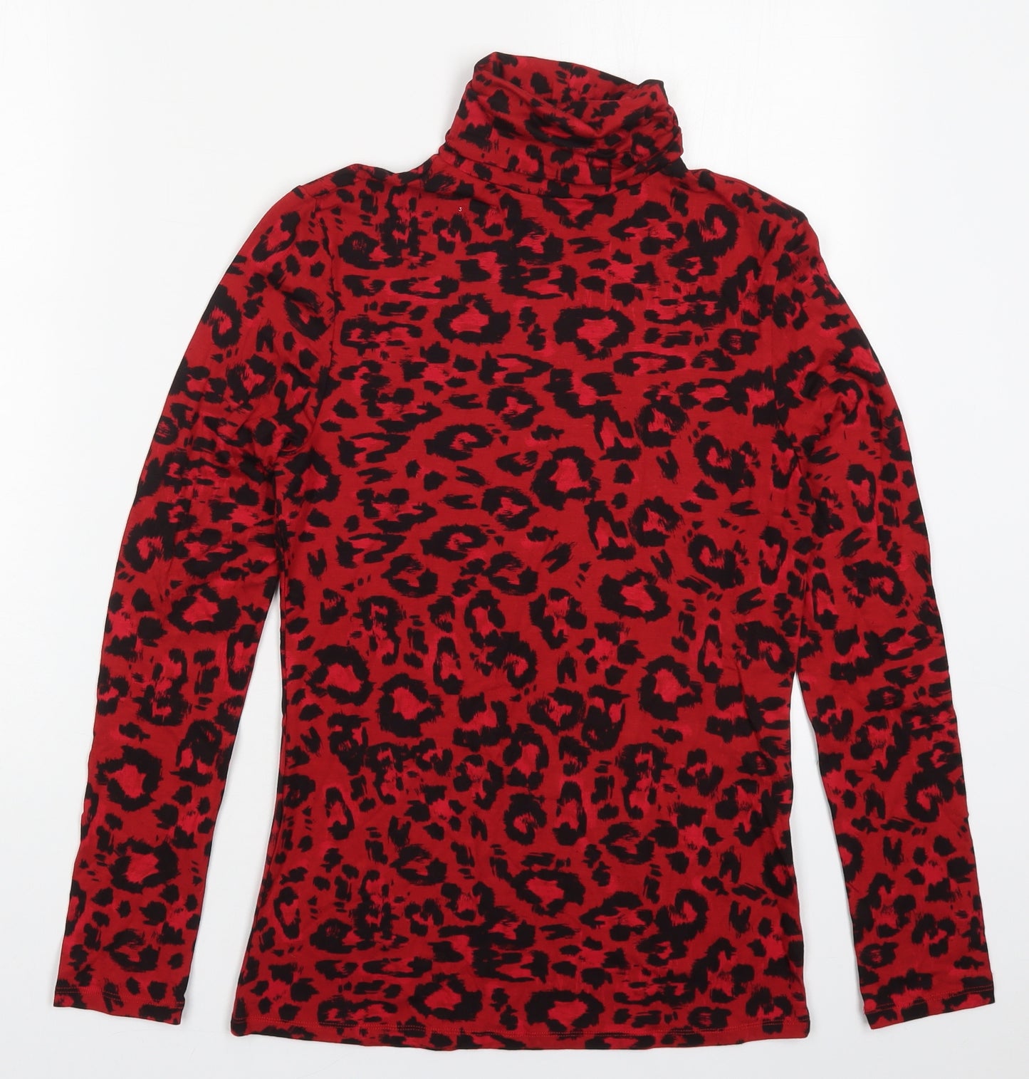 Preen Womens Red Animal Print Viscose Basic T-Shirt Size 10 Roll Neck