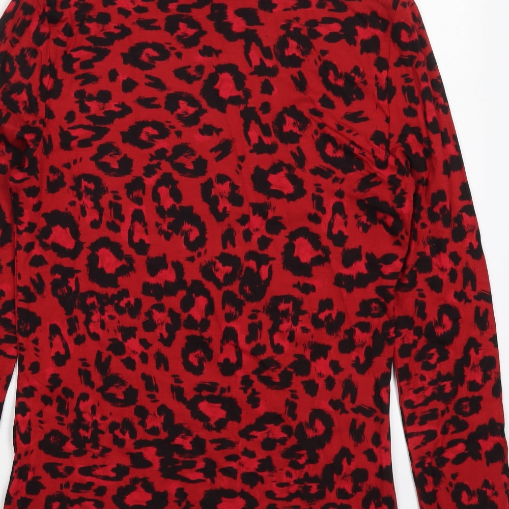 Preen Womens Red Animal Print Viscose Basic T-Shirt Size 10 Roll Neck