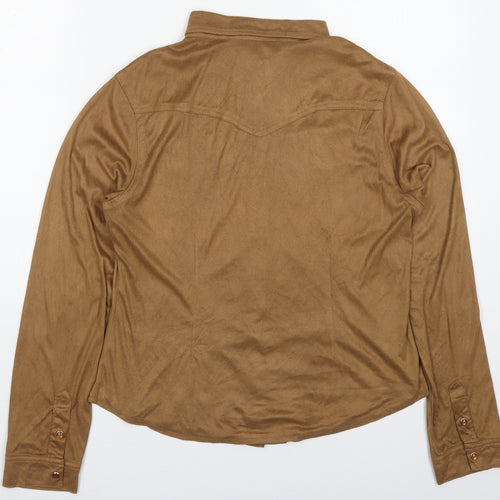 Roomates Womens Brown  Polyester Basic Button-Up Size L Collared