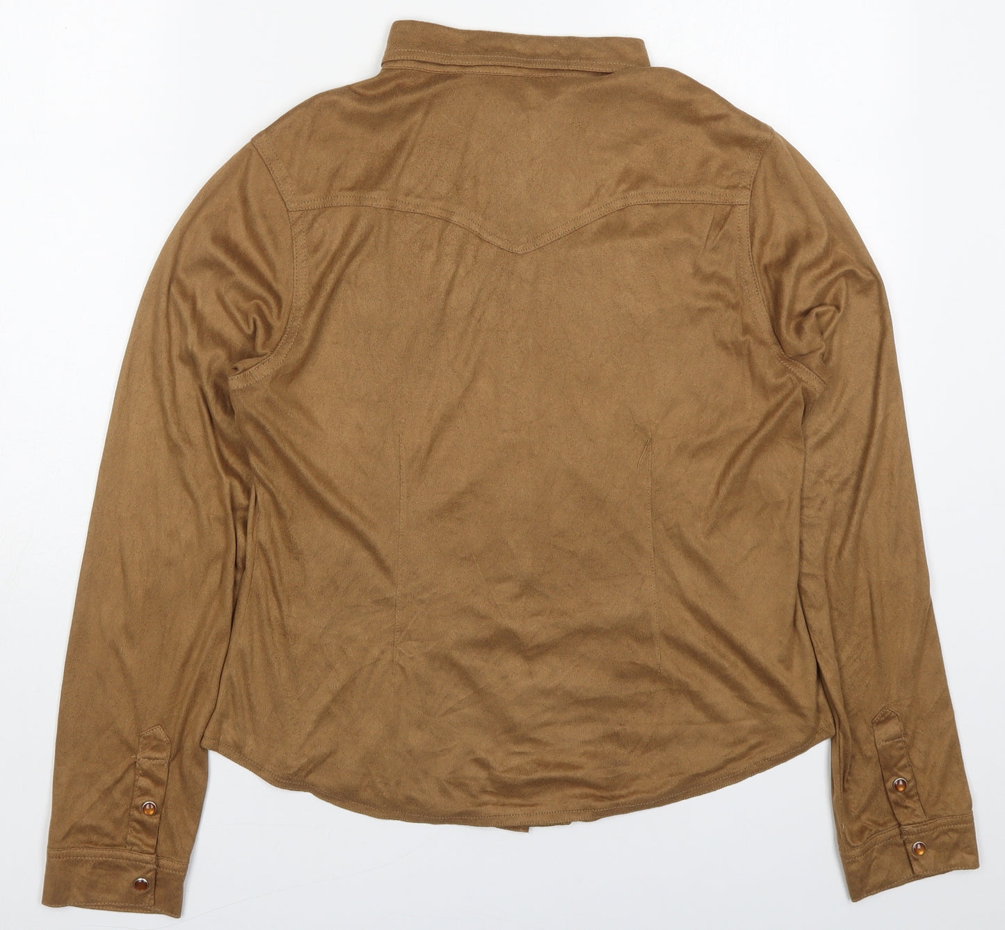 Roomates Womens Brown  Polyester Basic Button-Up Size L Collared