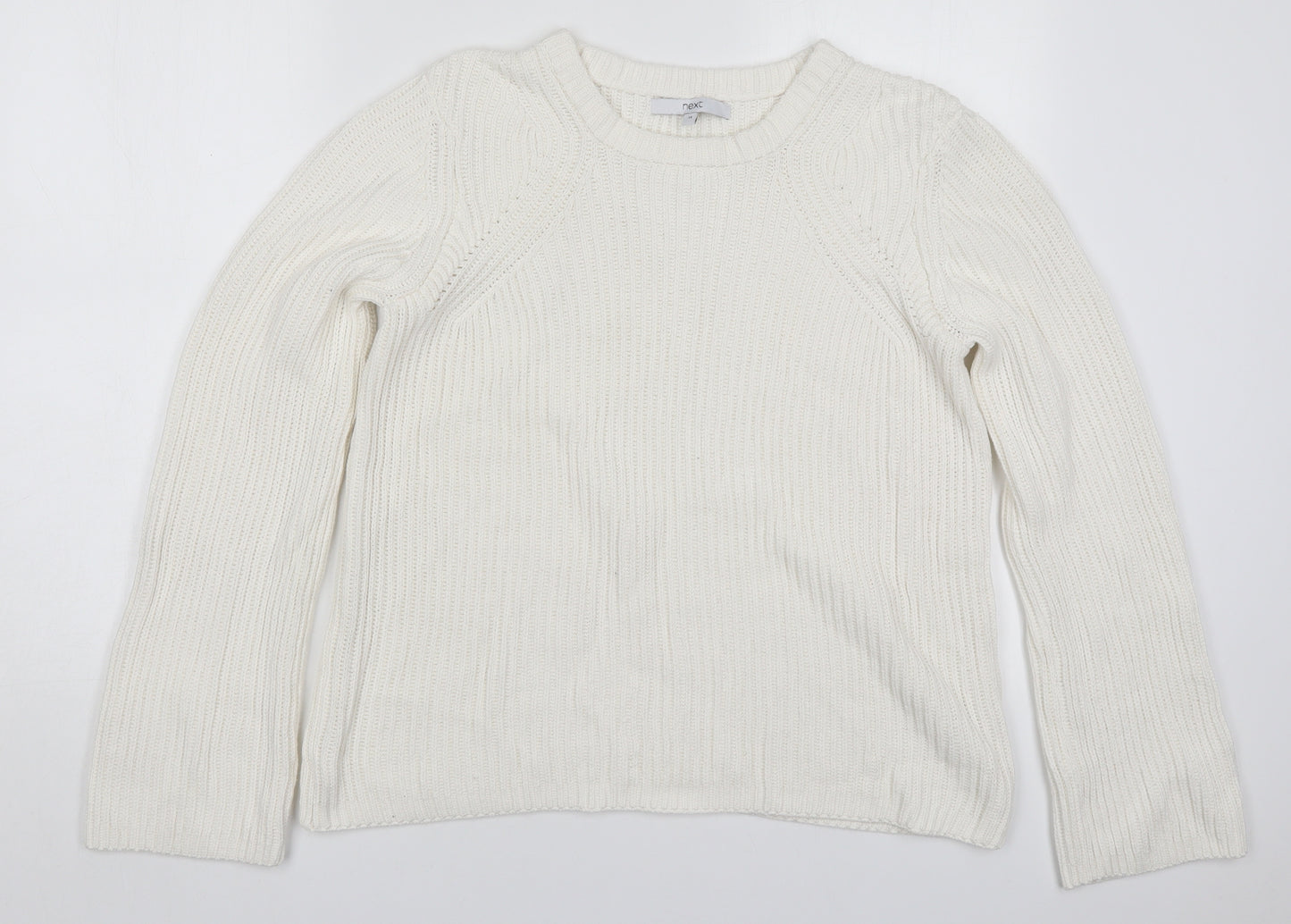 NEXT Womens White Round Neck  Cotton Pullover Jumper Size 14