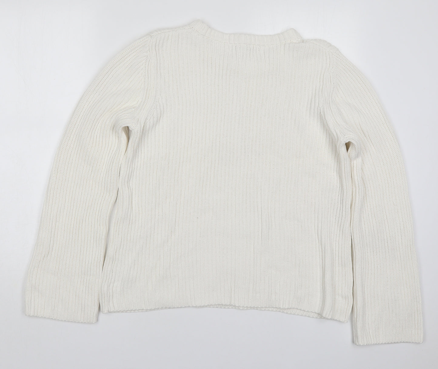 NEXT Womens White Round Neck  Cotton Pullover Jumper Size 14