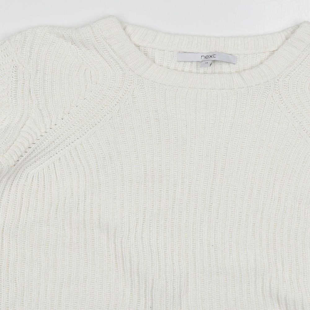 NEXT Womens White Round Neck  Cotton Pullover Jumper Size 14