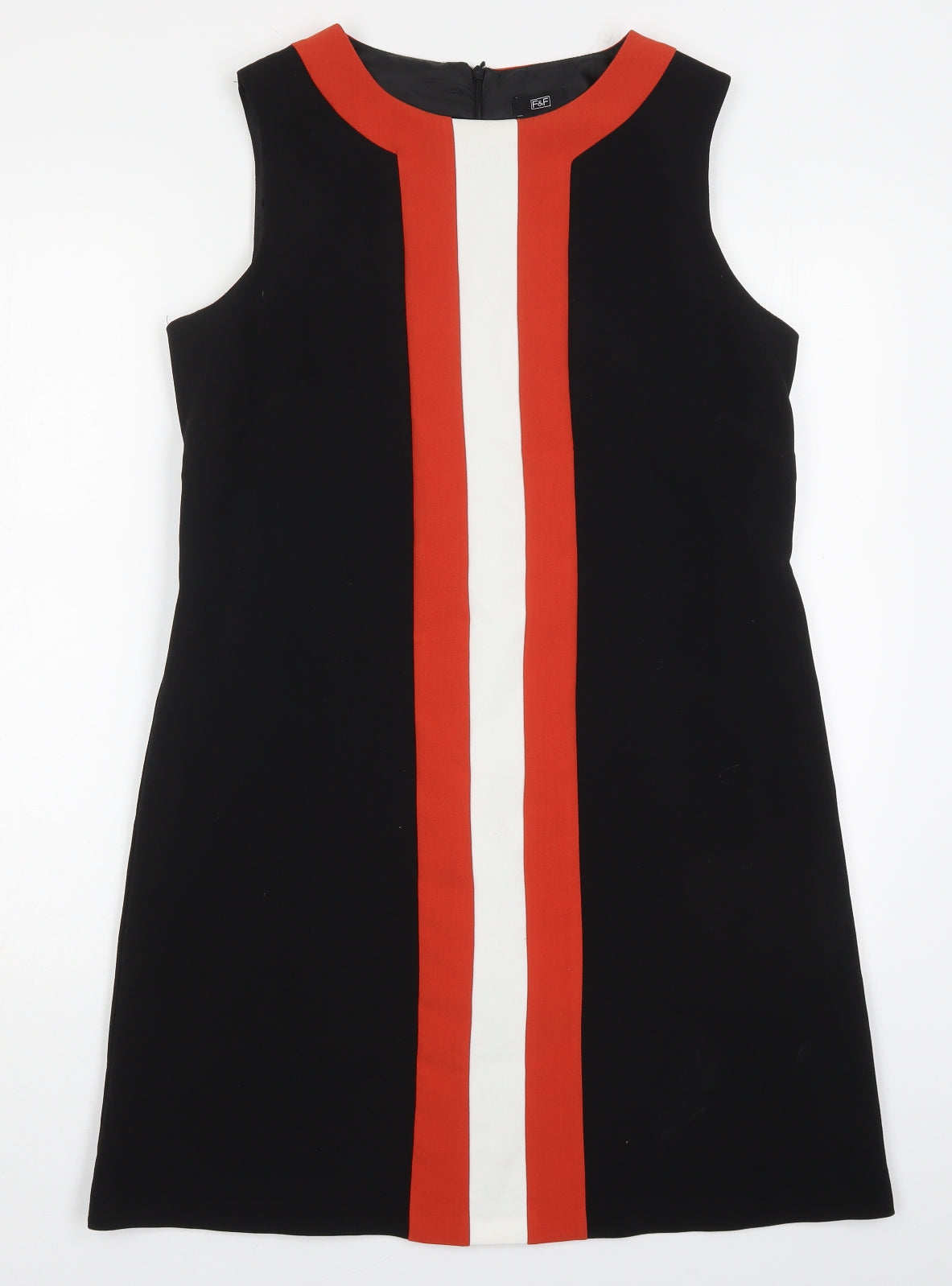 F&F Womens Black Striped Polyester A-Line  Size 14  Round Neck Zip - Orange