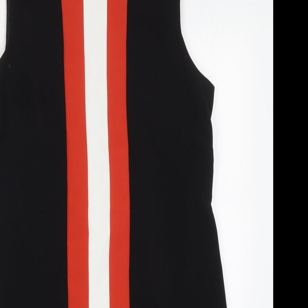 F&F Womens Black Striped Polyester A-Line  Size 14  Round Neck Zip - Orange