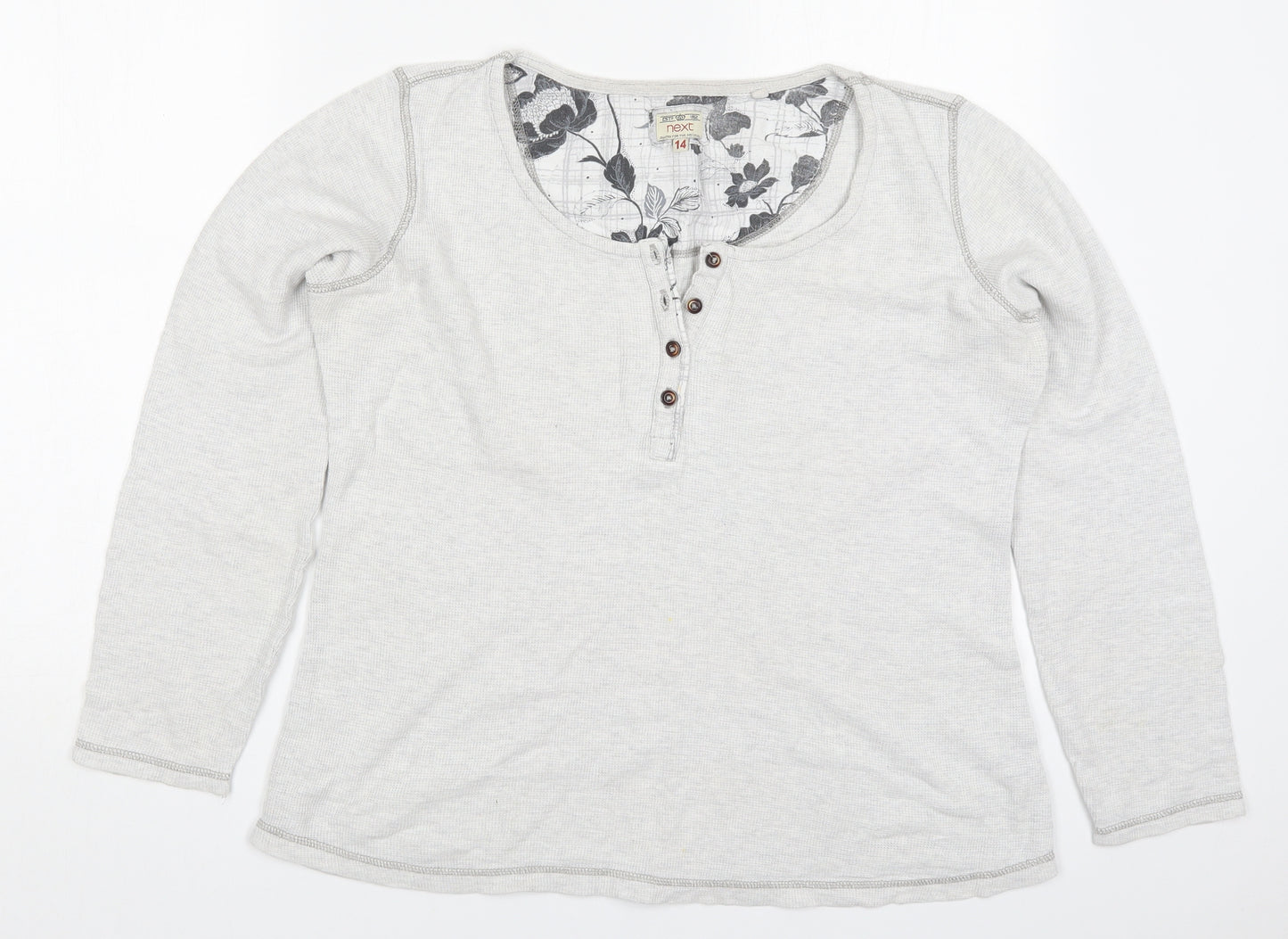 NEXT Womens Grey  Cotton Basic T-Shirt Size 14 Henley