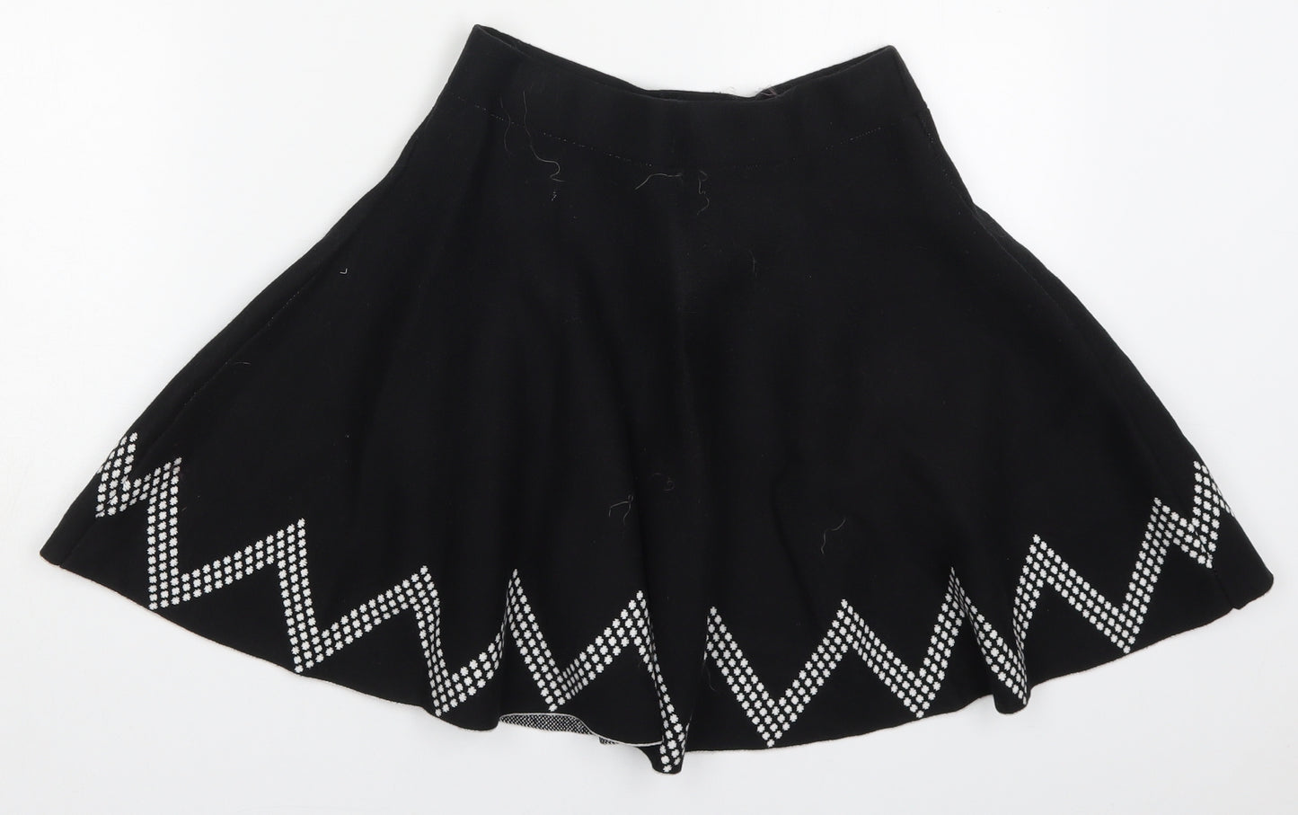 Primark Womens Black  Polyester Skater Skirt Size 10    - Zig Zag