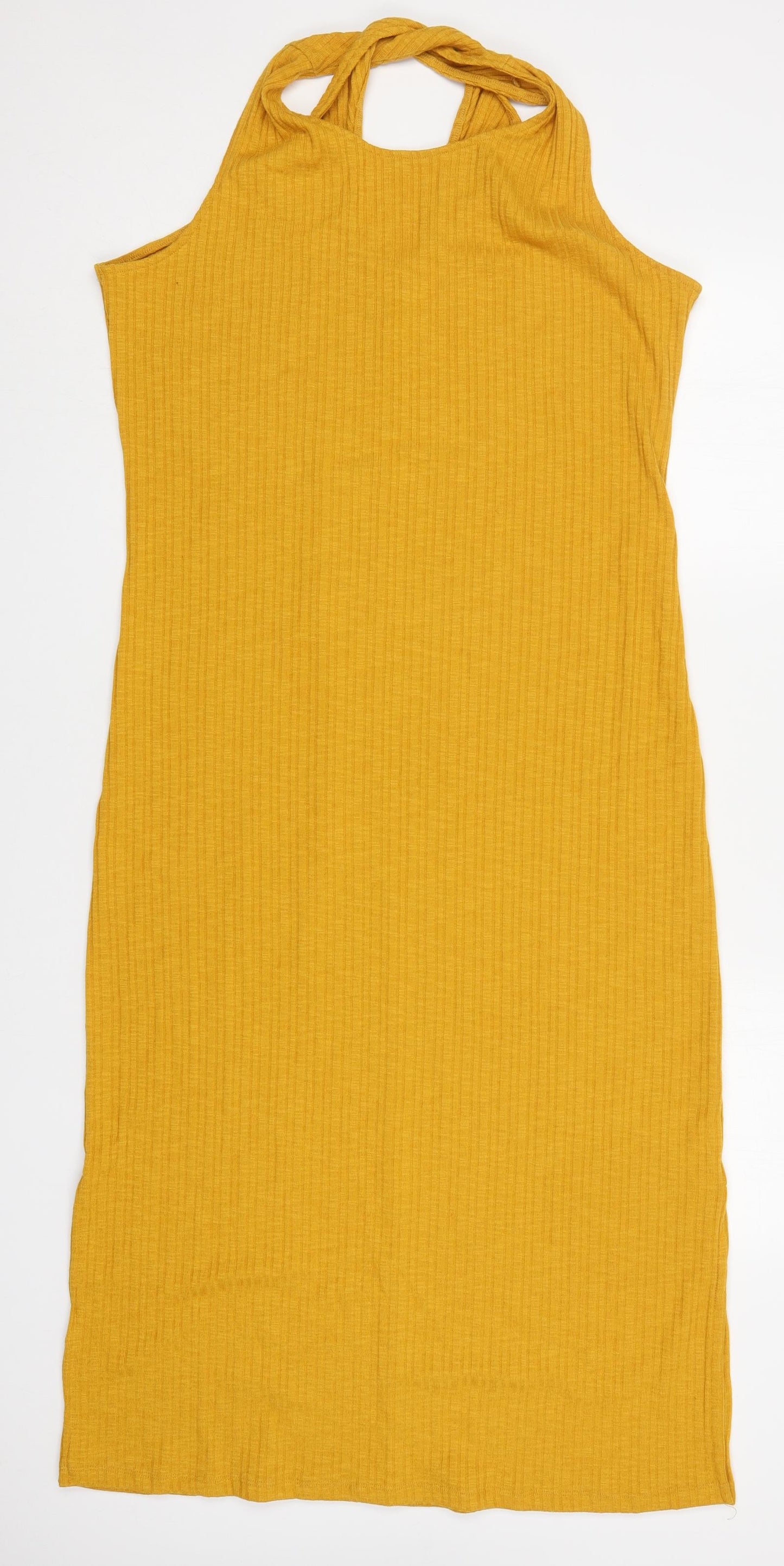 F&F Womens Yellow  Polyester Pencil Dress  Size 18  Halter Pullover
