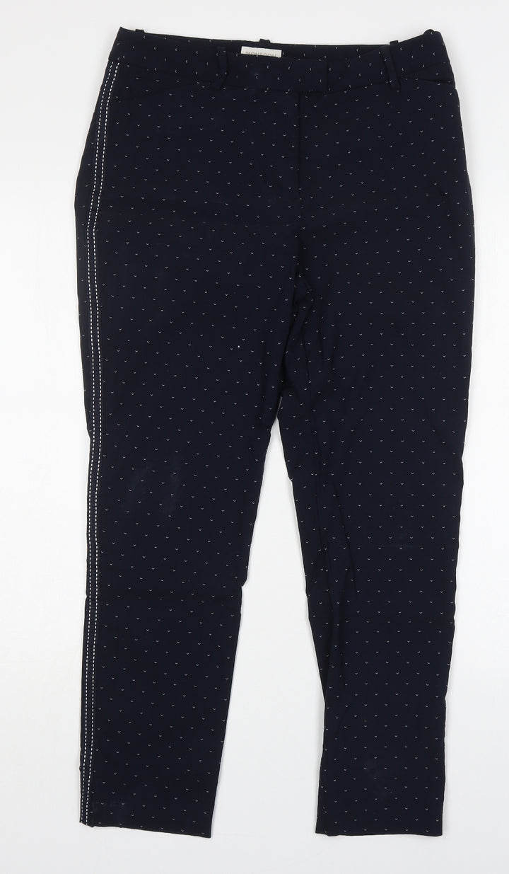 Monsoon Womens Blue Geometric Viscose Trousers Size 12 L27 in Regular Hook & Eye