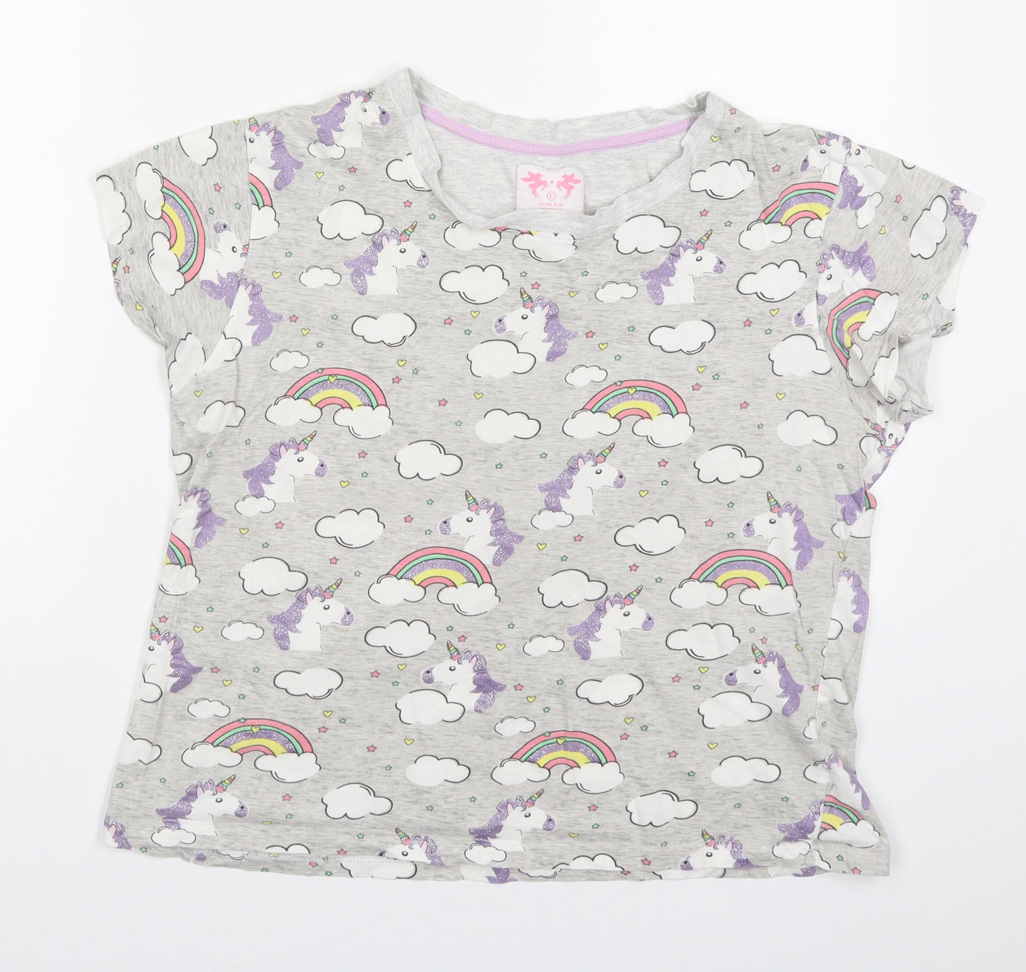 Primark Womens Multicoloured Solid Cotton Top Pyjama Top Size 14   - Unicorns and Rainbows