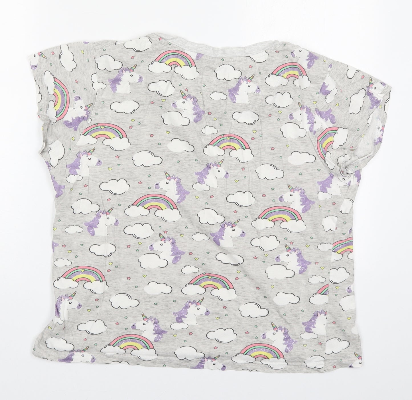 Primark Womens Multicoloured Solid Cotton Top Pyjama Top Size 14   - Unicorns and Rainbows