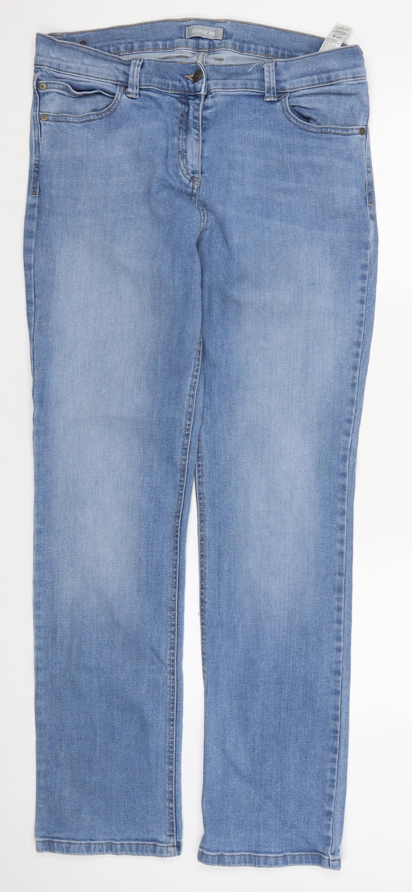 Marks and Spencer Womens Blue  Cotton Straight Jeans Size 16 L32 in Regular Button