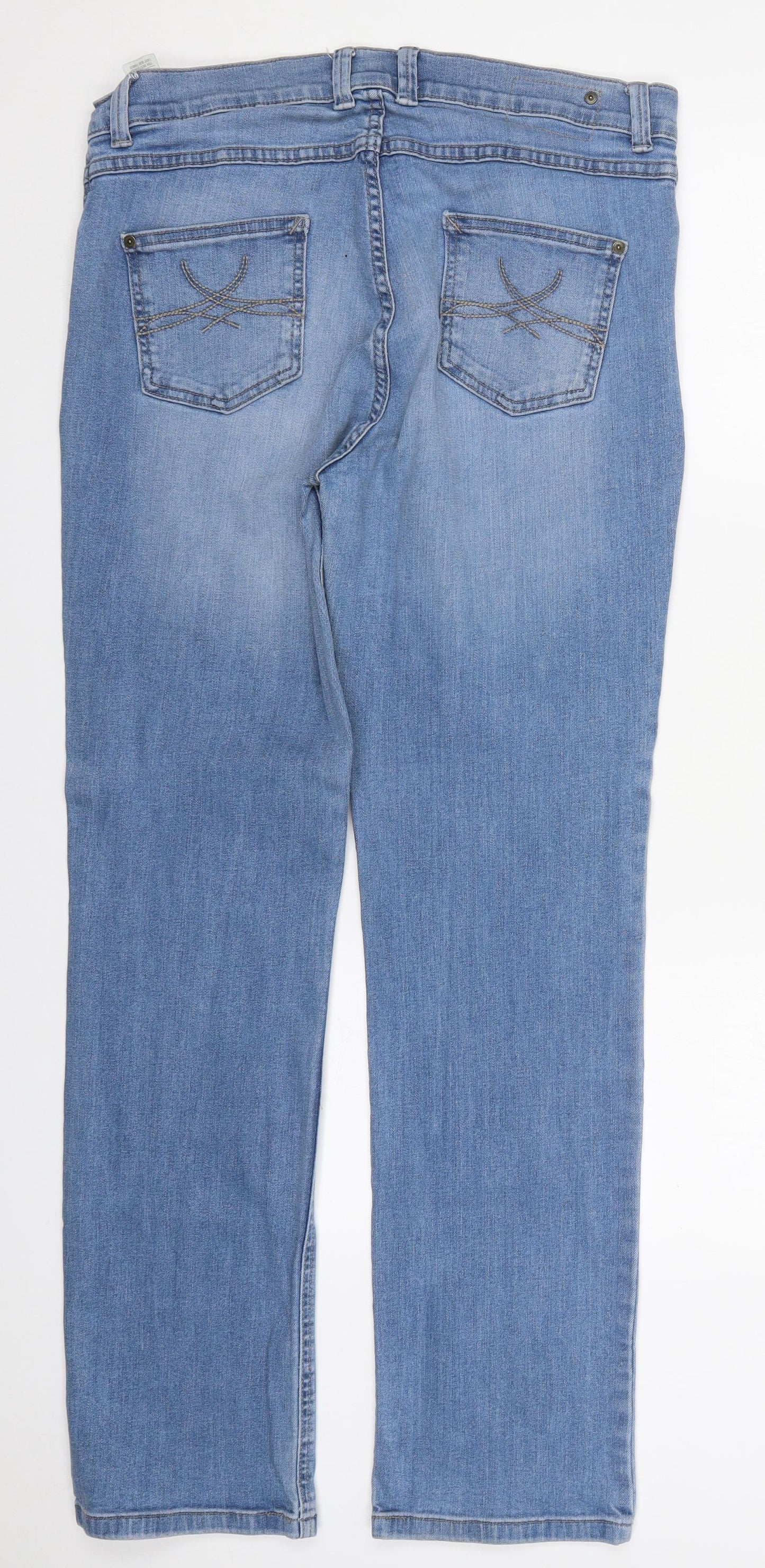 Marks and Spencer Womens Blue  Cotton Straight Jeans Size 16 L32 in Regular Button