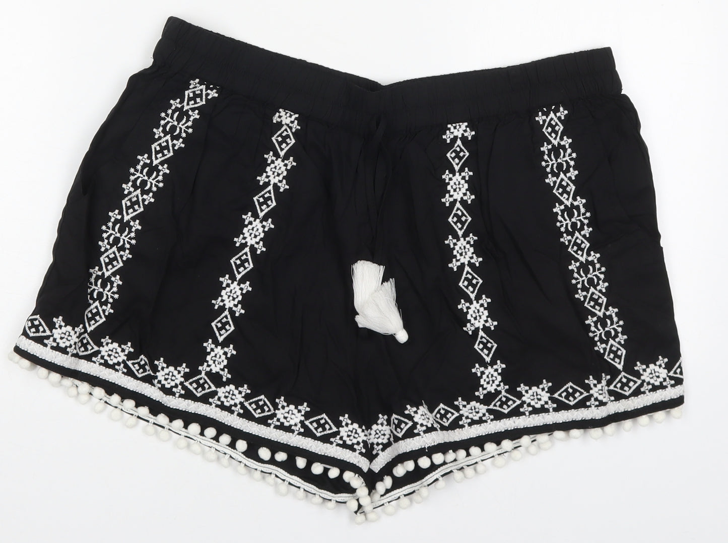 George Womens Black Geometric Viscose Mom Shorts Size 14  Regular Drawstring
