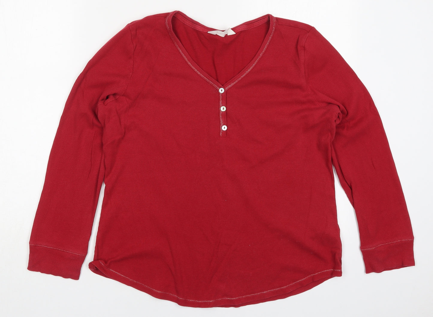 Marks and Spencer Womens Red Solid Cotton Top Pyjama Top Size 14