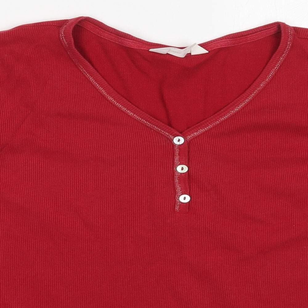 Marks and Spencer Womens Red Solid Cotton Top Pyjama Top Size 14
