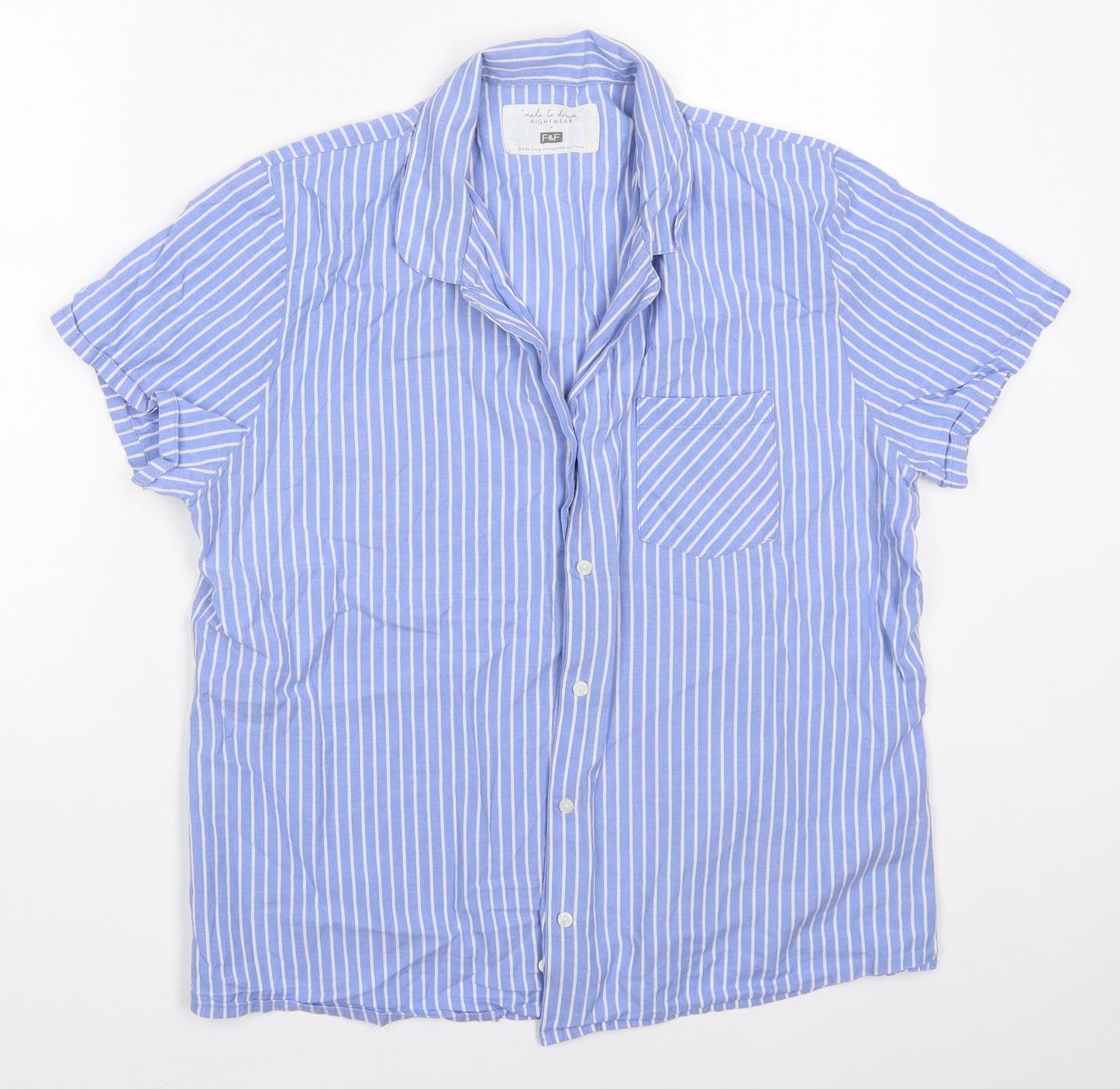 F&F Womens Blue Striped Cotton Top Pyjama Top Size 12  Button