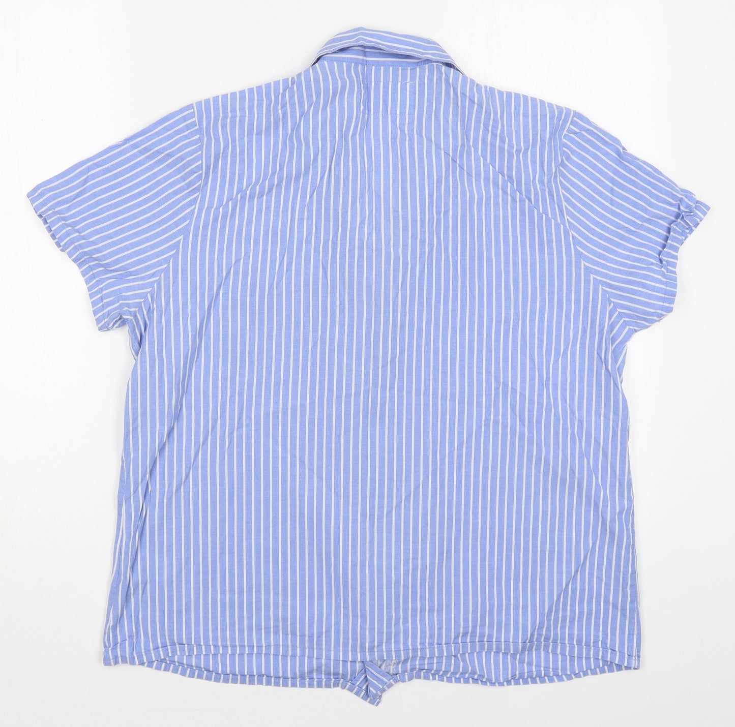 F&F Womens Blue Striped Cotton Top Pyjama Top Size 12  Button