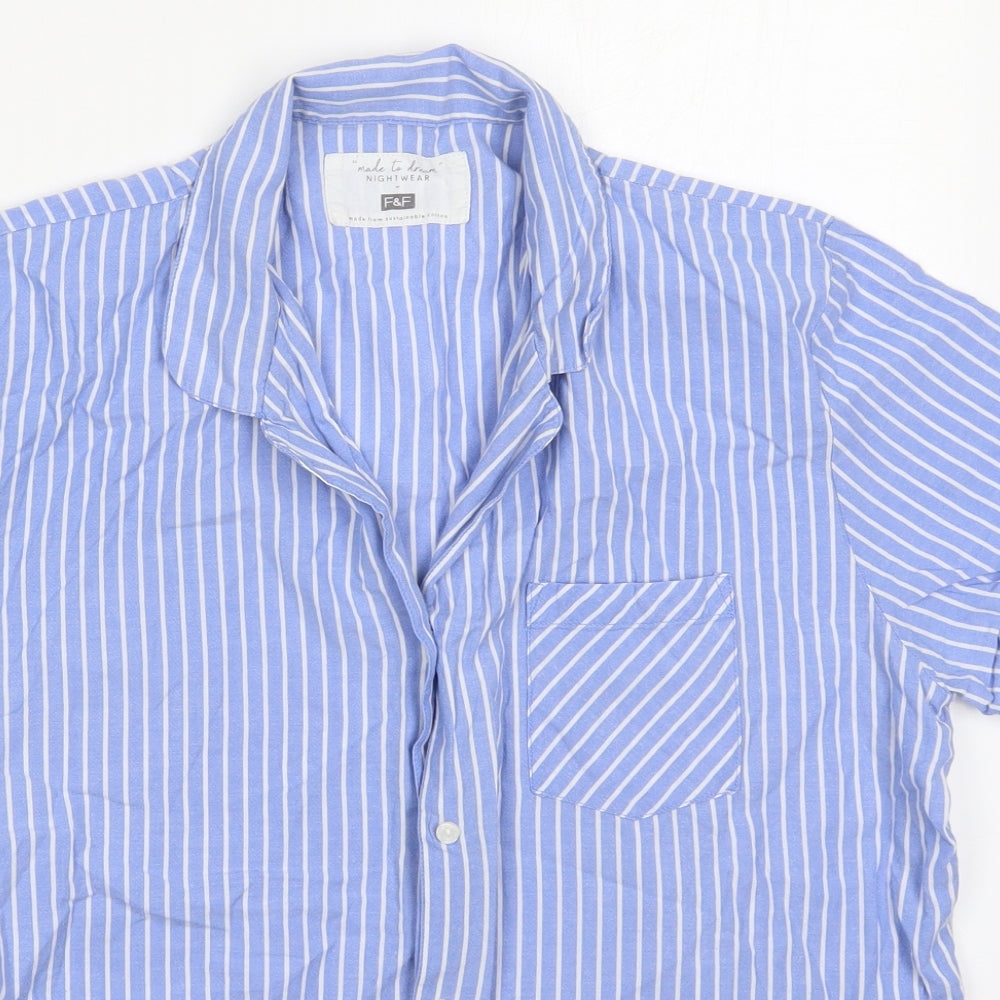 F&F Womens Blue Striped Cotton Top Pyjama Top Size 12  Button