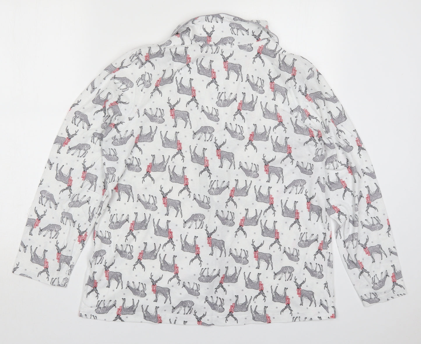 Ellen Tracy Womens White Solid Cotton Top Pyjama Top Size M  Button - Christmas Deers
