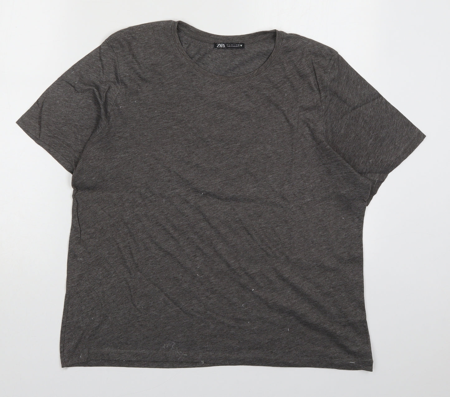 Zara Womens Grey  Polyester Basic T-Shirt Size L Crew Neck