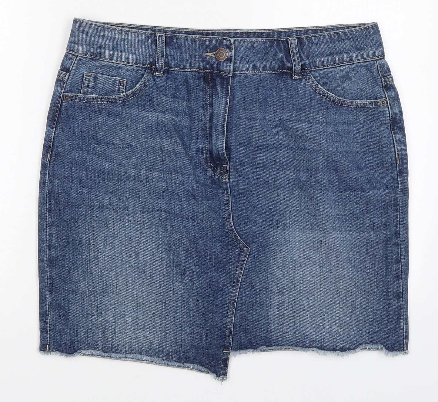 NEXT Womens Blue  Cotton Mini Skirt Size 14   Button